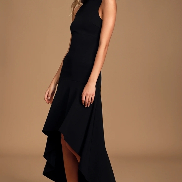 Black Sleeveless Mock Neck High-Low Maxi Dress M - Picture 1 of 9